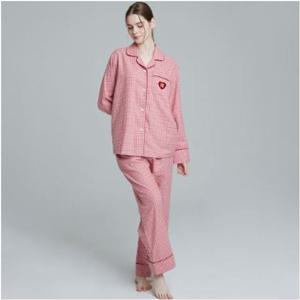 [예스](기모면)하트자수 레드 체크 핑크 약기모면 여성 잠옷 YSWNB852