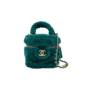 [엘러브] 샤넬 시어링 코스메틱 백 그린 샴페인골드 6ET0193