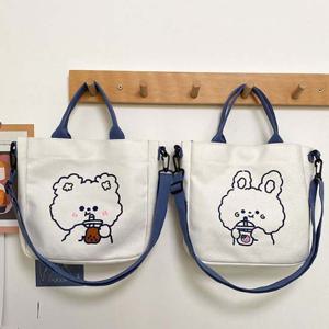 크로스백 귀여운 곰 토끼 캐릭터 캔버스 에코백 똑닥단추 보조