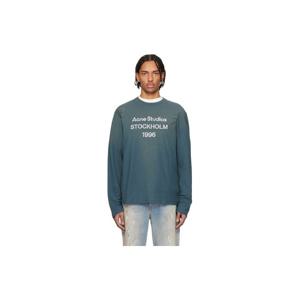 아크네 티셔츠 블루 루즈 핏 로고 티셔츠 261129M213058