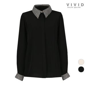 여성 모던 트위드배색 정장 블라우스