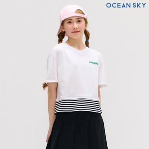[오션스카이]여아 스트라이프 배색 레이어드 반팔 티셔츠-DBJG5873D01