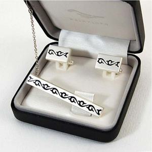 (카라빈카)문양 타이핀 커프스set-당초문(청색)