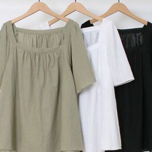 스퀘어 블라우스 빅사이즈 셔링 의류 307O448S 프릴