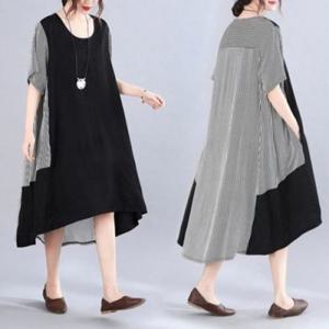 S35395 시원 반팔원피스 롱원피스 줄무늬배색 루즈핏