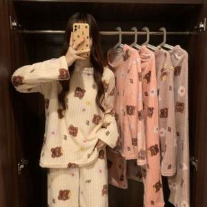 겨울 여성 극세사 수면잠옷 파자마 곰돌이 홈웨어