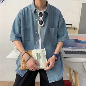 남성 데님 와이드핏 여름 반팔셔츠 캐주얼셔츠 2색
