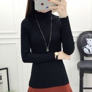 여성 봄 간절기 굵은 골지 슬림핏 니트 반목 티셔츠