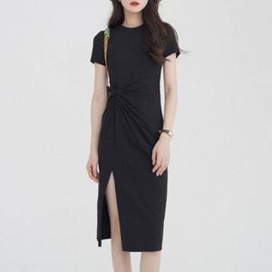 원피스 OPS 드레스 LS98300 톡톡 슬림 꼬임 트임 썸머 반팔 롱