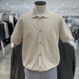 [지오지아]흡습 코튼 반팔 카라 니트 가디건_AAF2EC1102_BE_DG