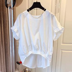 모르 반팔 백리본 블라우스_BJ2BL003