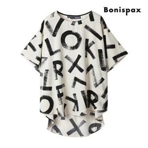 [보니스팍스(여성의류)]알파벳 패턴 언발 반팔 블라우스 (XP4SH027M0)