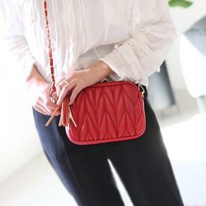 레드 미니여성가방 체인 태슬포인트 스티치 크로스백