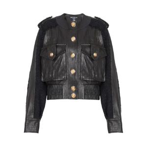 발망 트위드 패널 레더 봄버 재킷 FF1TF500MH20