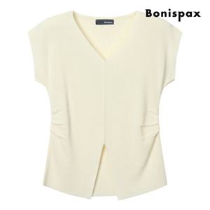 [보니스팍스(여성의류)]웨이스트 셔링 V넥 슬릿 반팔 니트 (XP6KP001M0)