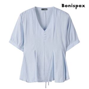 [보니스팍스(여성의류)]핀턱 쉬폰 V넥 퍼프 블라우스 (XP6SH007M0)