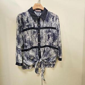 스테파니 HC07 7부 블루 프린팅 묶음 블라우스 A25SH5309