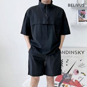 빌리버스 남성 아노락 반팔 반집업 트레이닝세트 나일론 반바지 셋업 BDT383