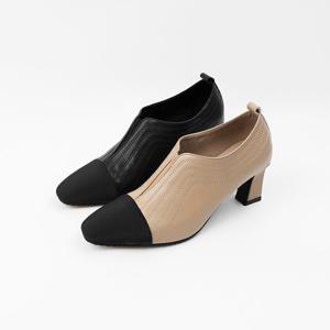 [신난다슈] 여성 구두 부티 힐 6cm 2종 펌프스 숏 앵클 부츠 통굽 소가죽 투톤 배색 BS25081
