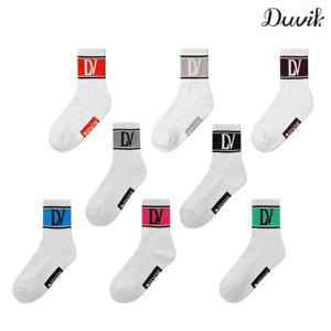 듀빅 여성 면로고 컬러 블록 크루 삭스 DF1WAO801