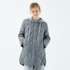 [유닛]롱 길이 니트 후드 나시서스 다운 재킷 (UFKWJA46IT-GREY)