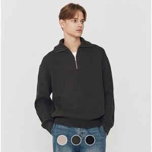 [지오다노]남성 가을 레귤러핏 스티치 목넥 반집업 면 니트 스웨터 055913