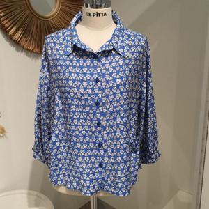 르피타 HC06 칠부소매 뒷트임 패턴 블라우스(블루) L253USH905