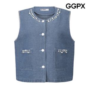 GGPX  믹스 진주 디테일 데님 베스트 (GP9VT014F)
