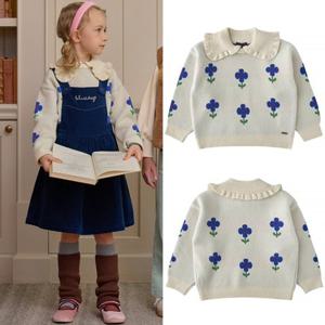 [블루독8-키즈] 크림 플라워자가드스웨터 여아 울혼방 니트 긴팔티셔츠 세돌선물 초등학생 25C1530050