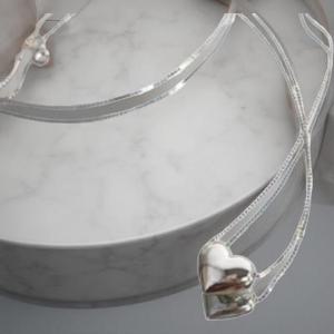 여성용 미니하트 스네이크 체인 실버 목걸이