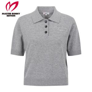 [마스터바니] 여성 로고 자수 캐시미어 카라 반팔 니트