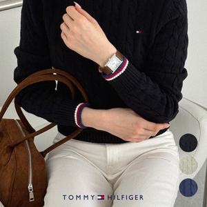 [타미힐피거]타미힐피거 크루넥 케이블 니트 남여공용 소매 로고