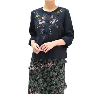 [비꼴리끄(여성)]린넨 자수 카라리스 자켓 B242WJ1050