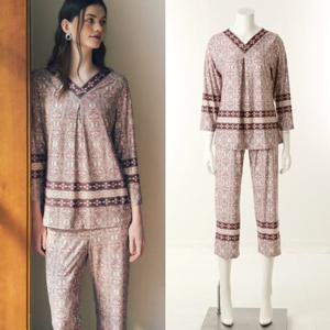 [와코루]부드럽고 신축있는 보더나염 7부 실내복 홈웨어 잠옷 세트 WPA372WS WPA372WP