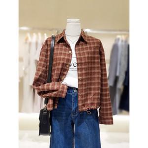 [숲]밑단 스트링 체크셔츠  SBALS84