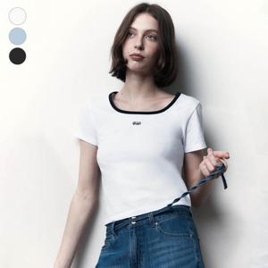 [게스(진)]여성 립배색 스퀘어넥 반팔 티셔츠 OP2K5414