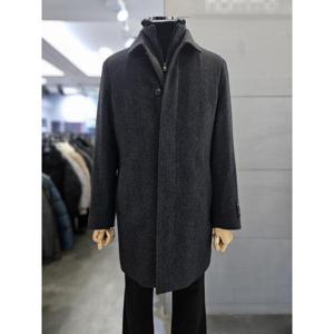 바쏘옴므 세이브존03 바쏘옴므 남성 블랙 울  헤링본 모피패널 하프 코트 WSAGZ4CJ32A