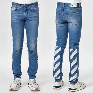 오프화이트 OMYA085 사선 슬림진 블루