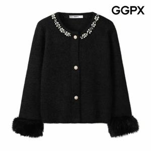 [GGPX] 소매 페이크 퍼 비즈넥 가디건 (GPAKG015F)