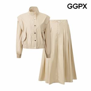 [GGPX] 밴딩 스냅버튼 점퍼 앤 플리츠 스커트 투피스 (GPAST016F)