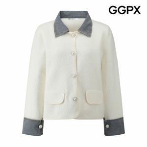 [GGPX] 데님 카라 배색 진주 버튼 자켓 (GPAJK023F)