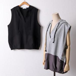 빅사이즈 505 반오픈밑배색후드조끼 DIRI435
