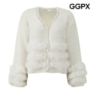 GGPX  보석 Y버튼 글리터 퍼 울 니트 가디건 GPBKG022F