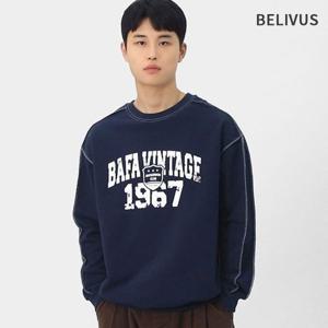 빌리버스 남성 데일리 워싱 프린트 레트로 절개 포인트 빈티지 맨투맨 BRAT137