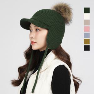 럭스골프 여성 탈부착 폼폼 이어플랩 니트 비니캡 SMACC148