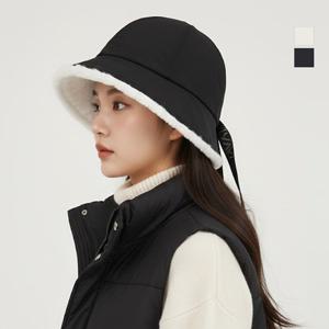 럭스골프 여성 퍼 와이어 레터링 리본 패딩 보닛햇 방한모자 SMACC158