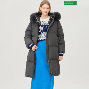베네통 폭스 퍼 후드 롱 구스 다운 BAPD58461