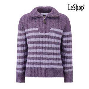 [르샵] 지퍼 카라넥 스트라이프 꽈배기 울 니트 (BPCKP011A)