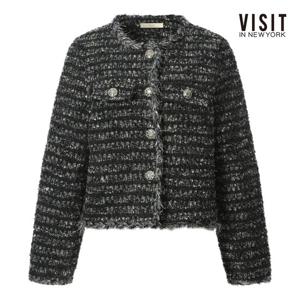 비지트인뉴욕  프린지 디테일 라운드넥 트위드 자켓 (V5AJK04)