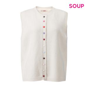 [숲]컬러 버튼 포인트 라운드 니트 베스트 S5CVE05